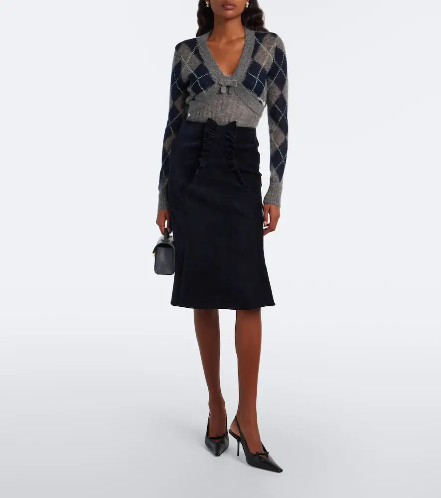 SHUSHU/TONG Bow-detail ruffled velvet midi skirt | Thumbnail 3 SHUSHU/TONG Bow-detail ruffled velvet midi skirt | Thumbnail 3