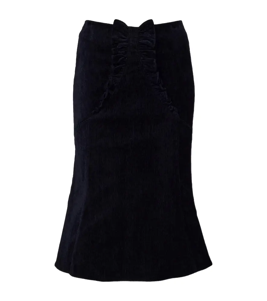 SHUSHU/TONG Bow-detail ruffled velvet midi skirt