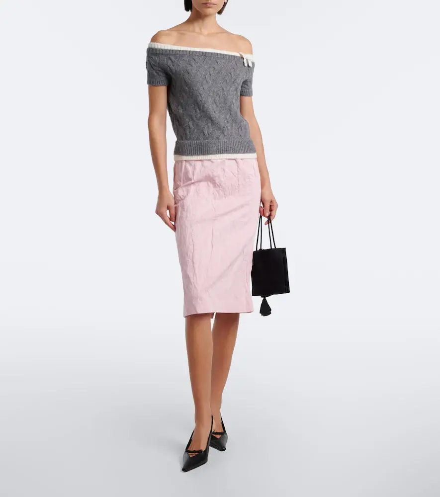 SHUSHU/TONG Bow-detail cotton-blend midi skirt | Thumbnail 4