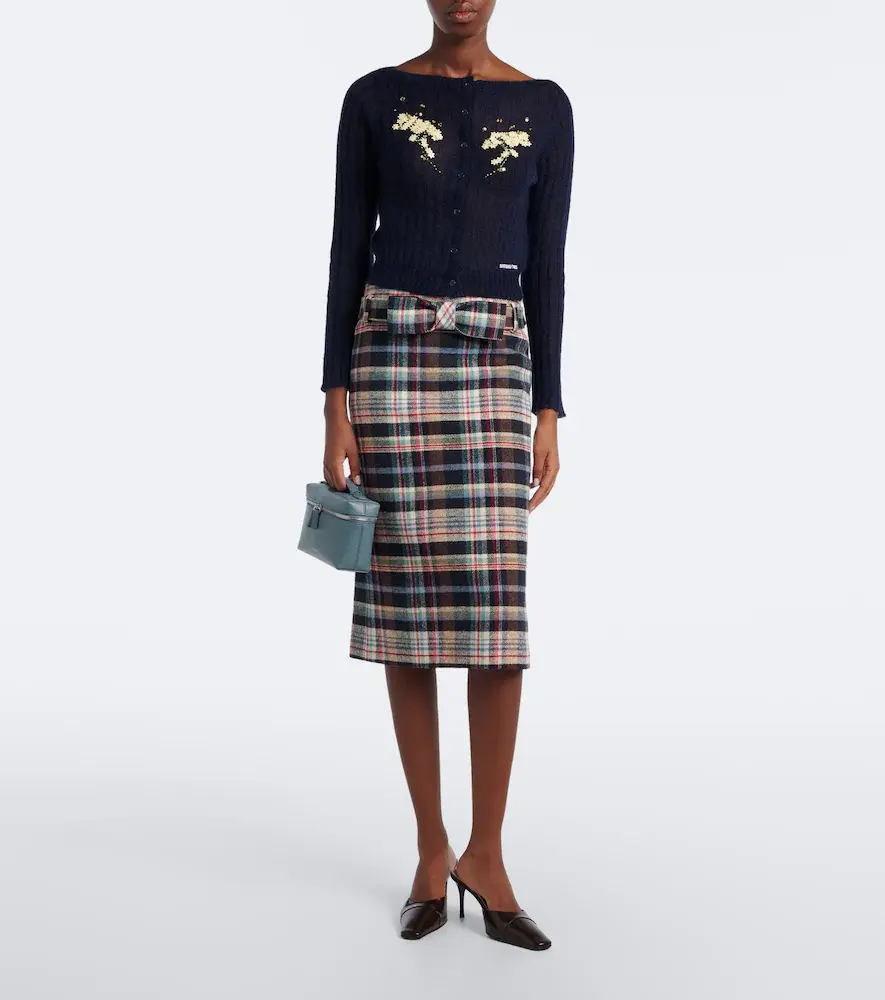 SHUSHU/TONG Checked cotton and wool-blend pencil skirt | Thumbnail 4 SHUSHU/TONG Checked cotton and wool-blend pencil skirt | Thumbnail 4