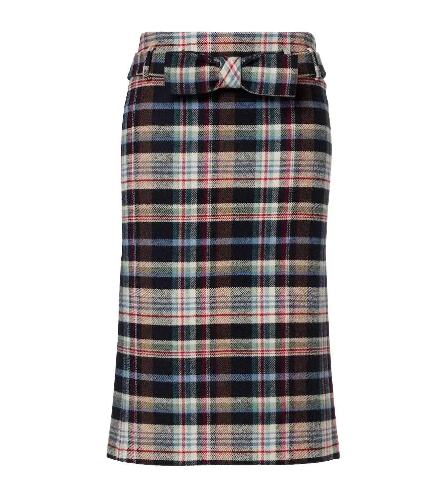 SHUSHU/TONG Checked cotton and wool-blend pencil skirt
