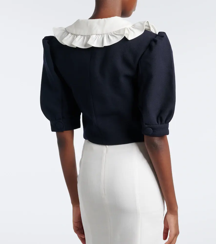 SHUSHU/TONG Cropped ruffled puff-sleeve wool jacket | Thumbnail 4 SHUSHU/TONG Cropped ruffled puff-sleeve wool jacket | Thumbnail 4