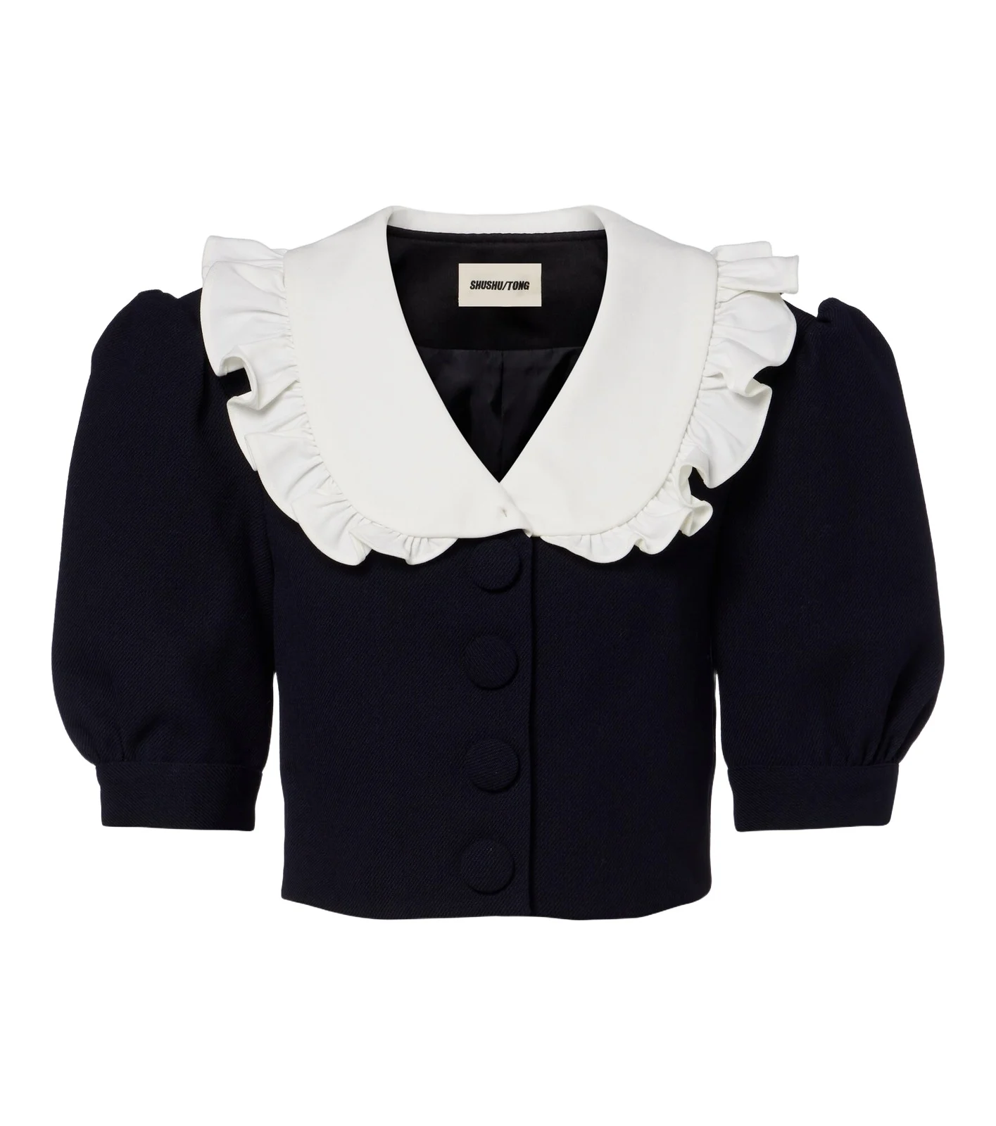 SHUSHU/TONG Cropped ruffled puff-sleeve wool jacket