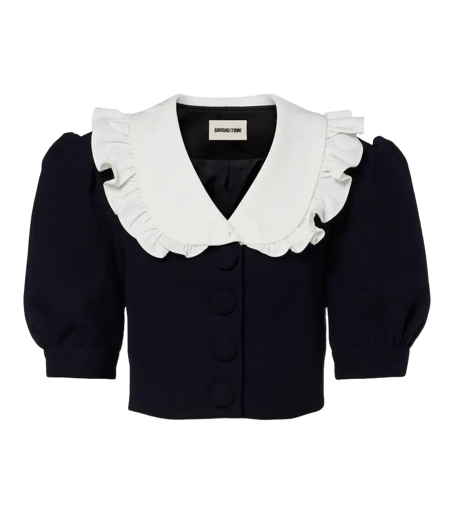 SHUSHU/TONG Cropped ruffled puff-sleeve wool jacket