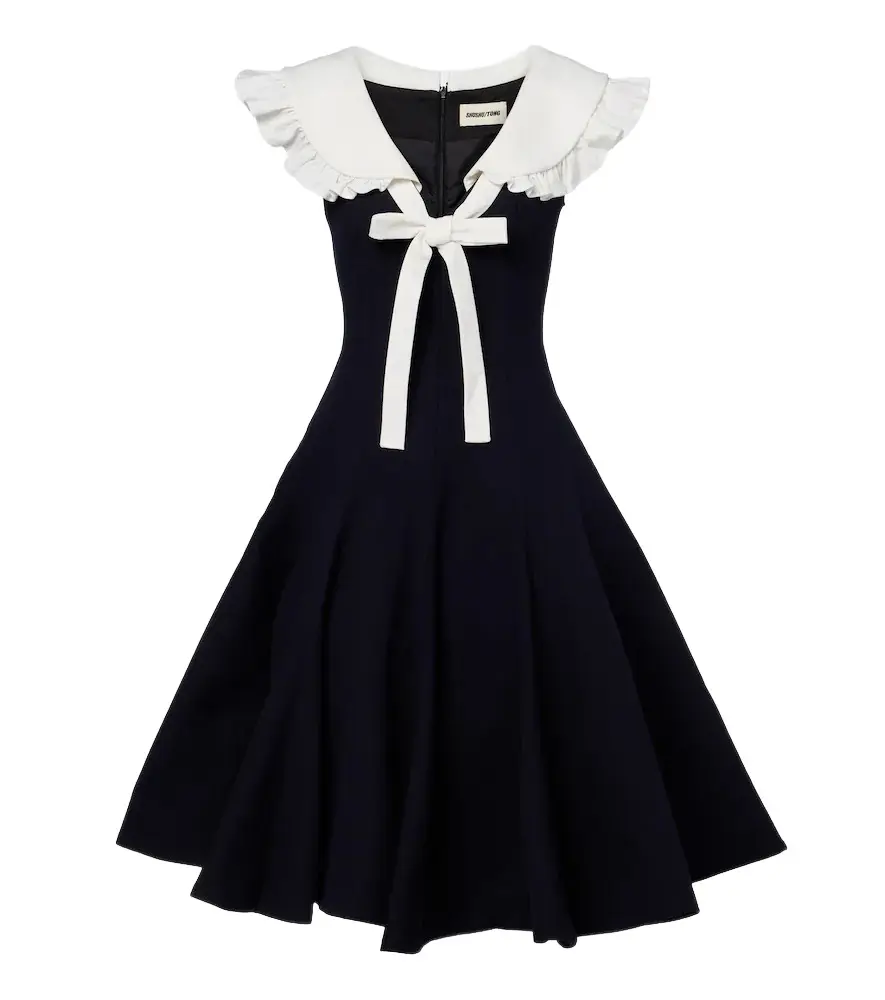 Bow-detail ruffled wool midi dress Bow-detail ruffled wool midi dress