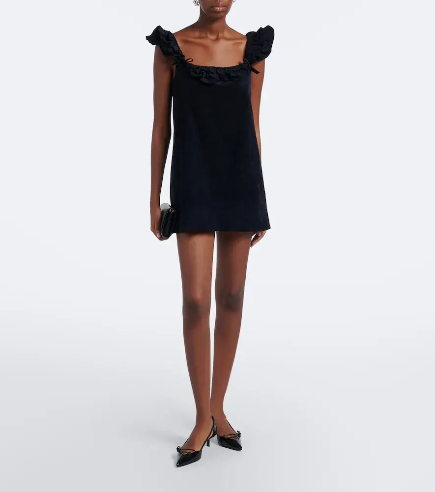 SHUSHU/TONG Bow-detail ruffled velvet minidress | Thumbnail 4 SHUSHU/TONG Bow-detail ruffled velvet minidress | Thumbnail 4