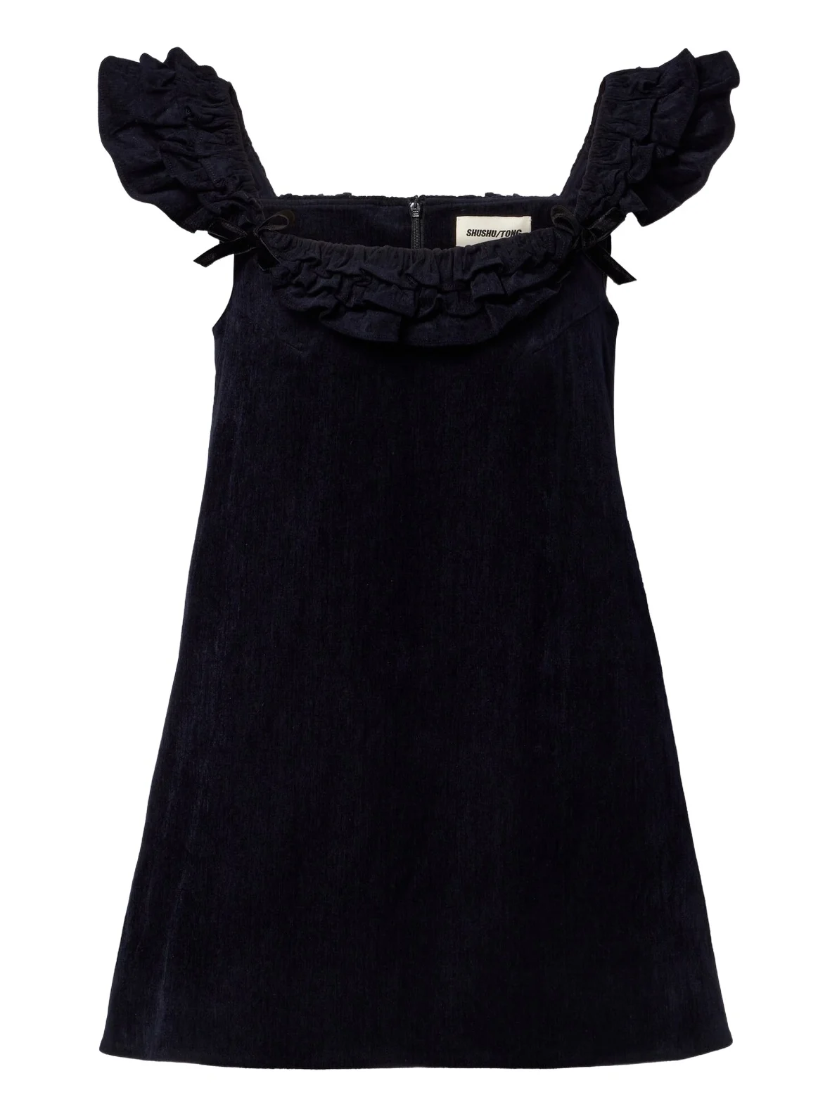 SHUSHU/TONG Bow-detail ruffled velvet minidress