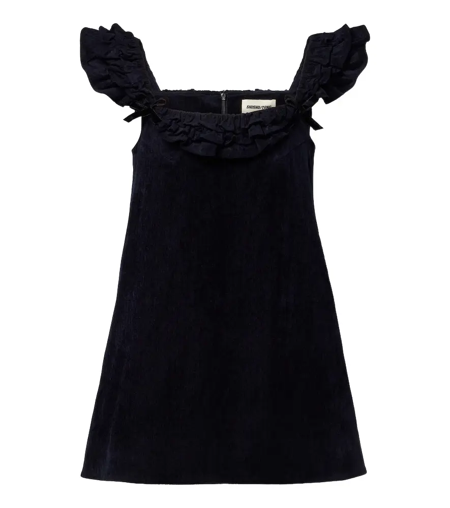 SHUSHU/TONG Bow-detail ruffled velvet minidress