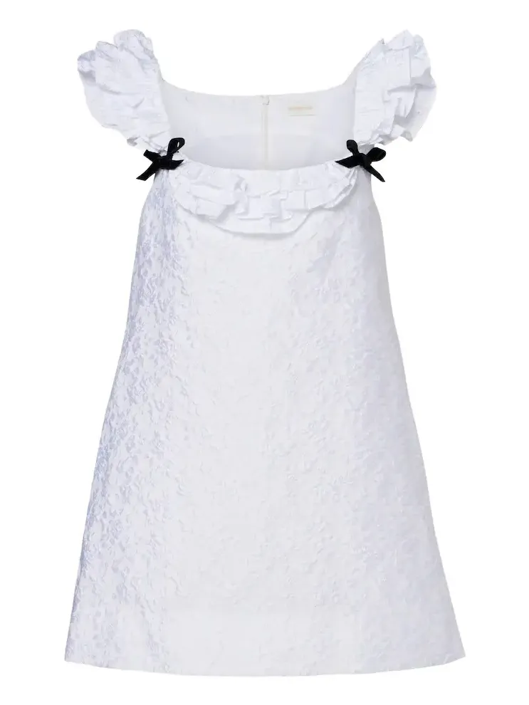 Bow-detail ruffled jacquard minidress
