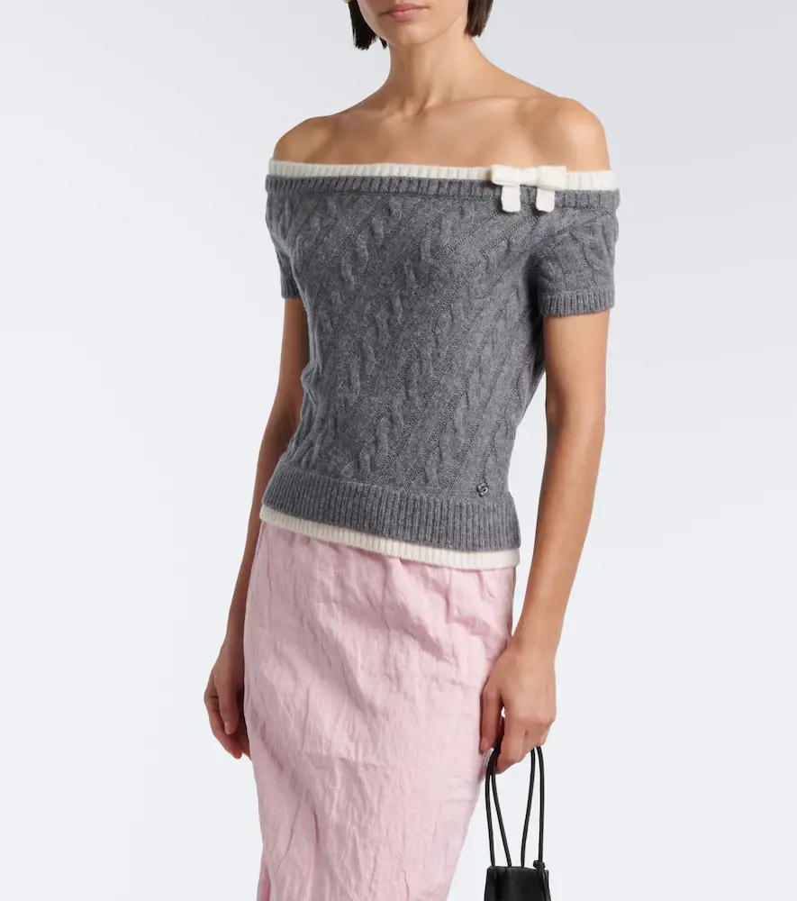 SHUSHU/TONG Cable-knit off-shoulder wool-blend sweater | Thumbnail 5