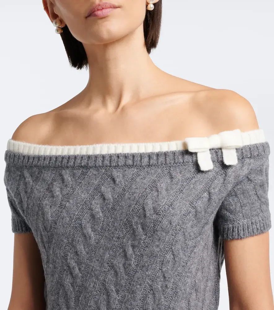 SHUSHU/TONG Cable-knit off-shoulder wool-blend sweater | Thumbnail 6