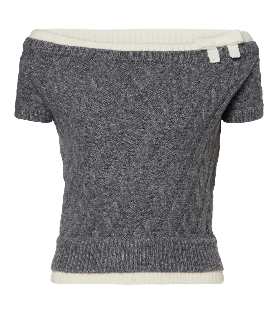 Cable-knit off-shoulder wool-blend sweater Cable-knit off-shoulder wool-blend sweater