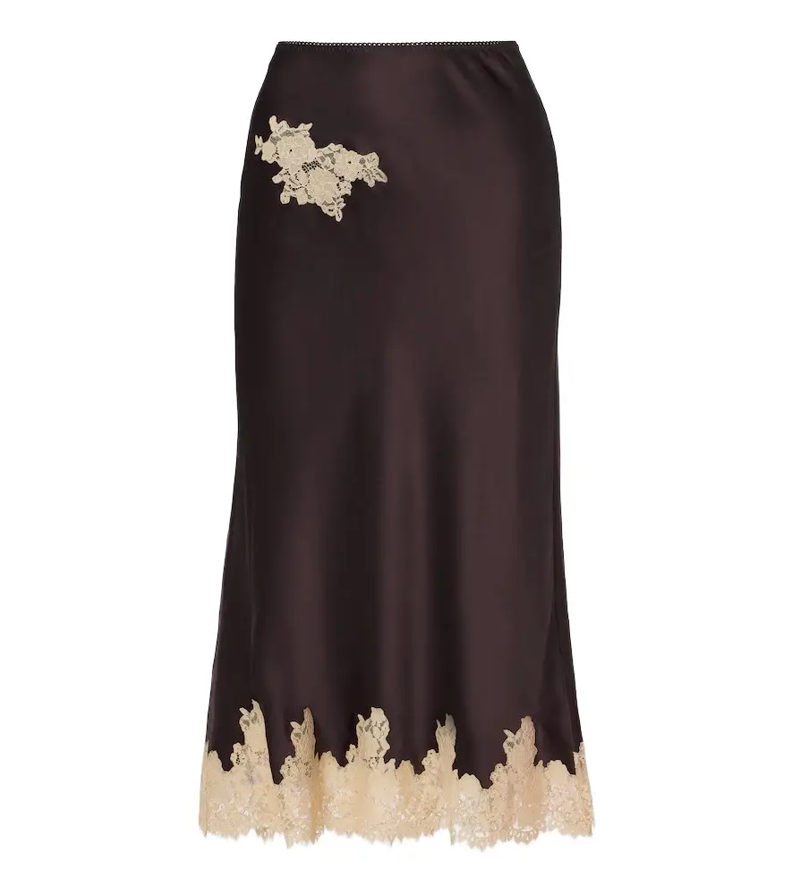 Dôen Elowen lace-trimmed silk satin slip skirt Dôen Elowen lace-trimmed silk satin slip skirt