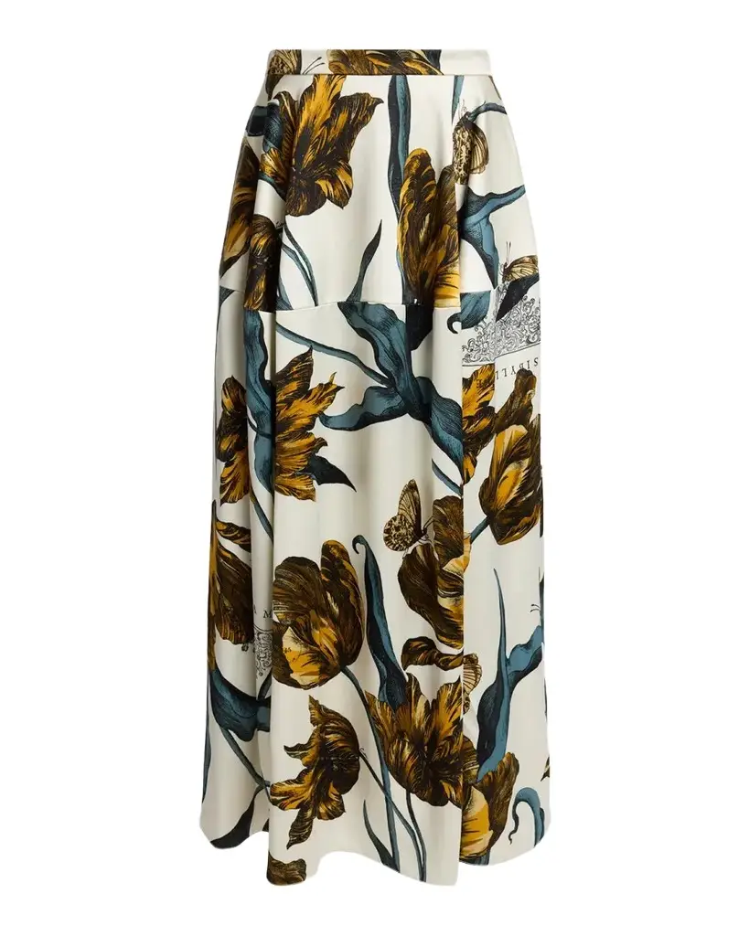 Erdem Floral-Print Duchess Midi Skirt