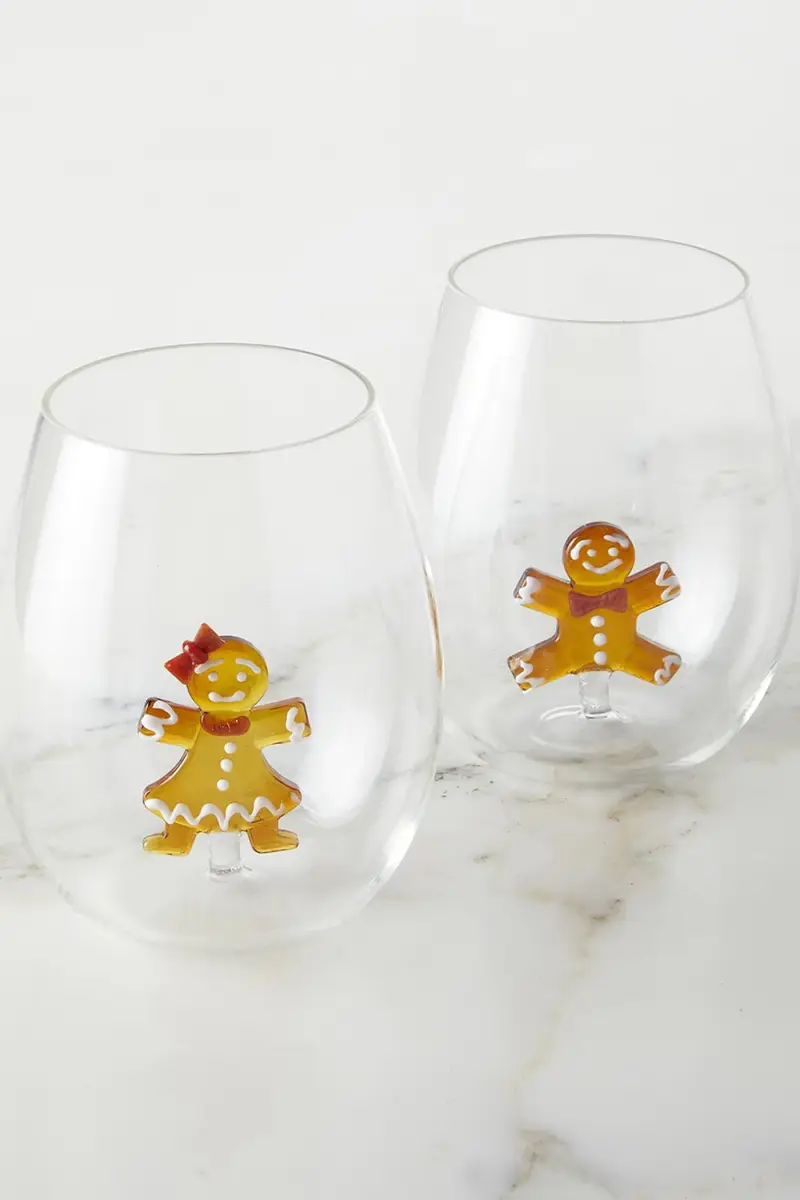 Neiman Marcus Christmas Gingerbread Stemless Wine Glasses, Set of 2 | Thumbnail 3 Neiman Marcus Christmas Gingerbread Stemless Wine Glasses, Set of 2 | Thumbnail 3
