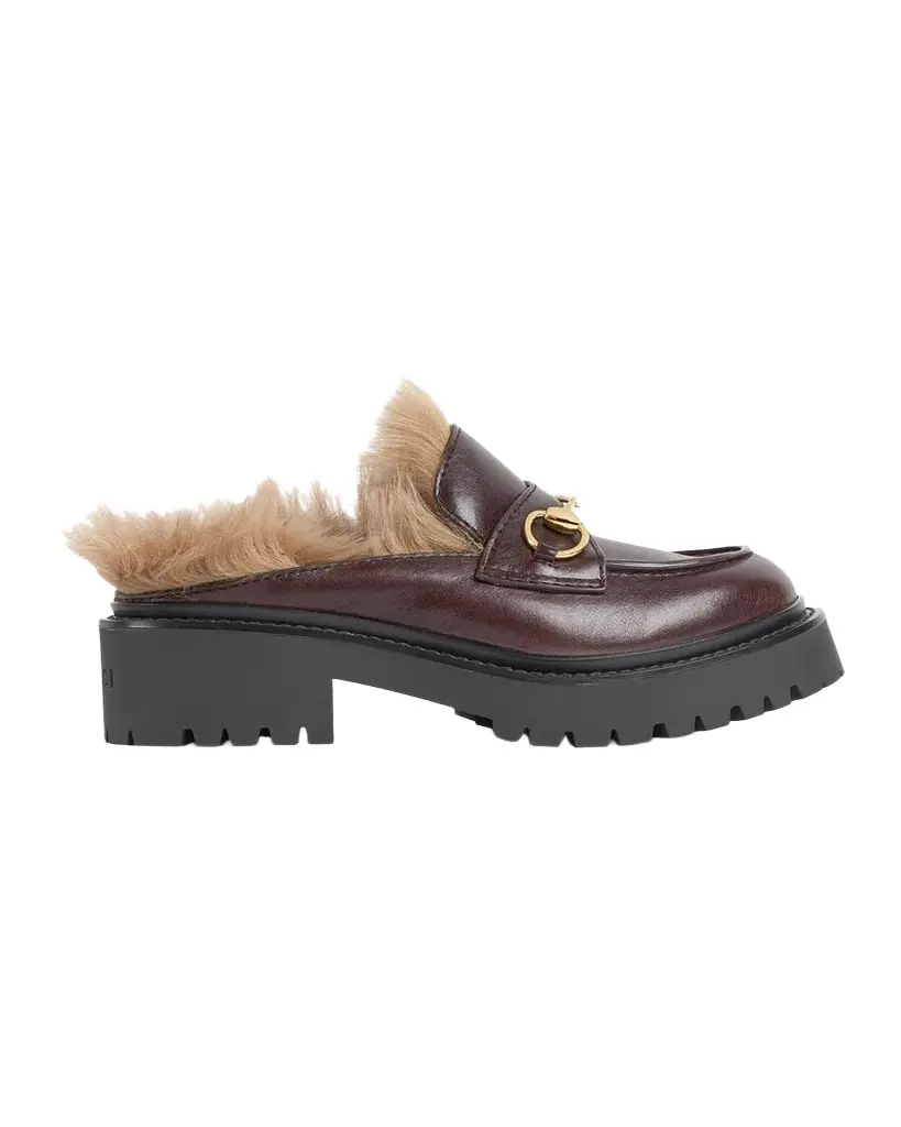Rhodi Leather & Shearling Horsebit Mules