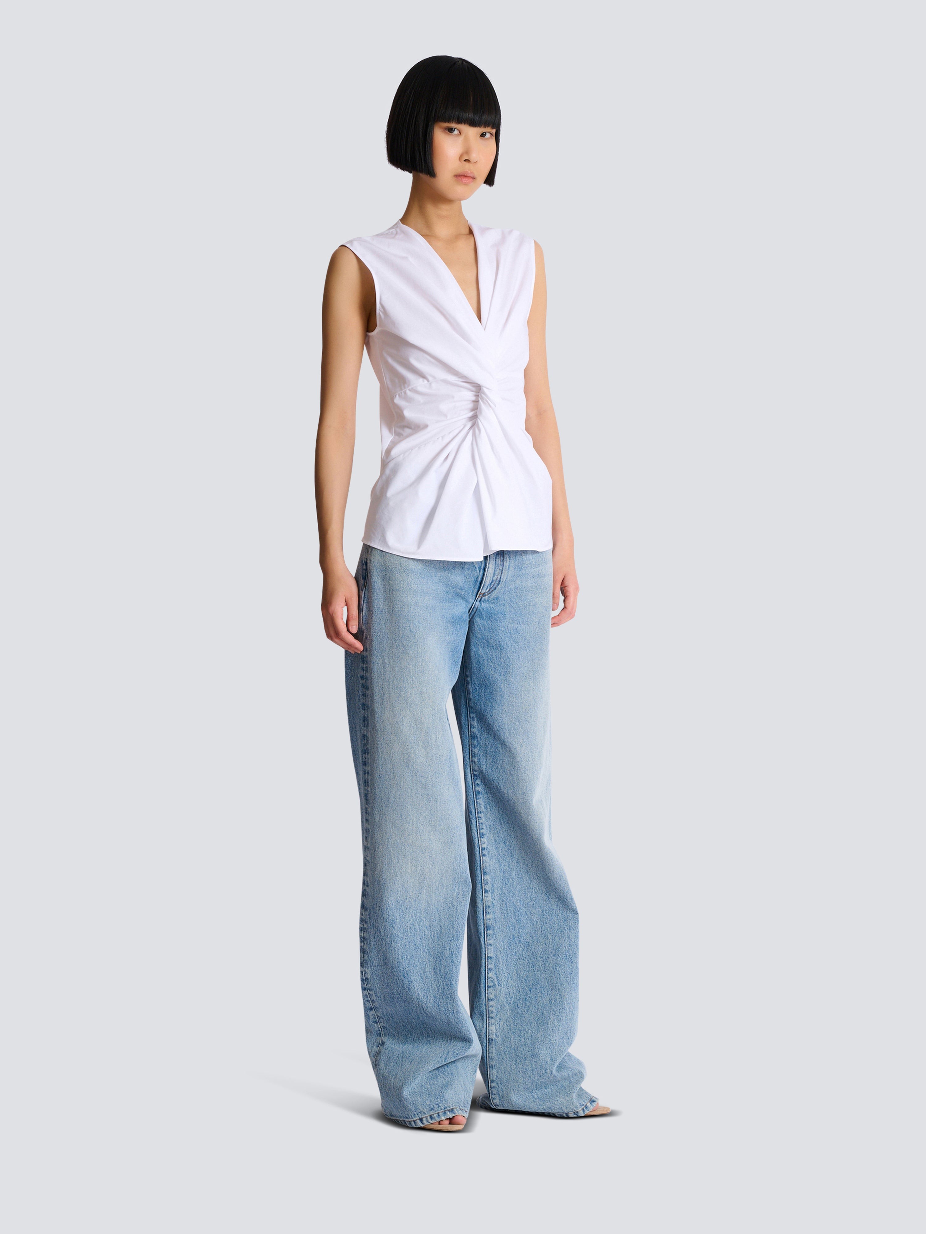 Balmain Draped sleeveless cotton poplin shirt