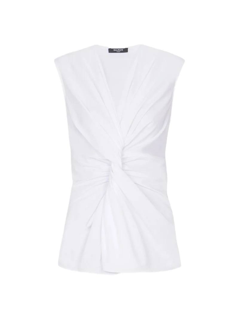 Draped sleeveless cotton poplin shirt Draped sleeveless cotton poplin shirt