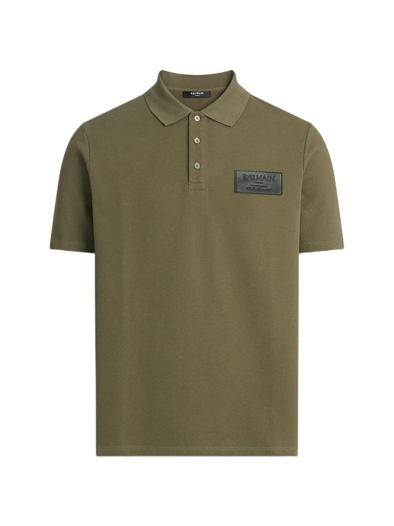 Balmain Cotton polo shirt with leather Vintage label
