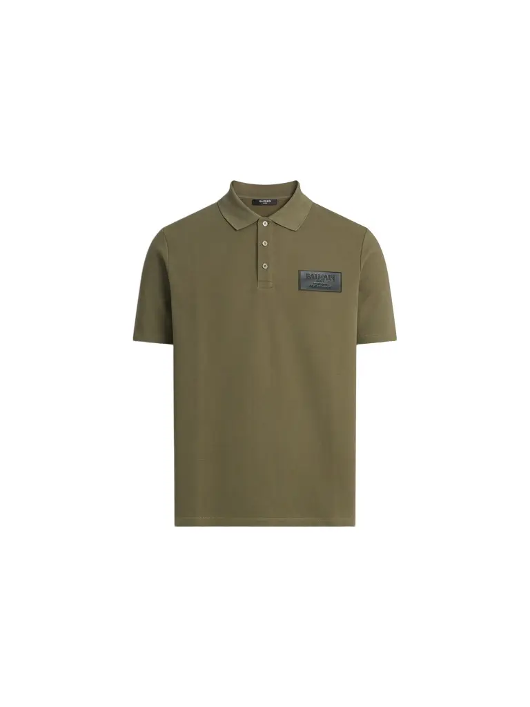 Balmain Cotton polo shirt with leather Vintage label