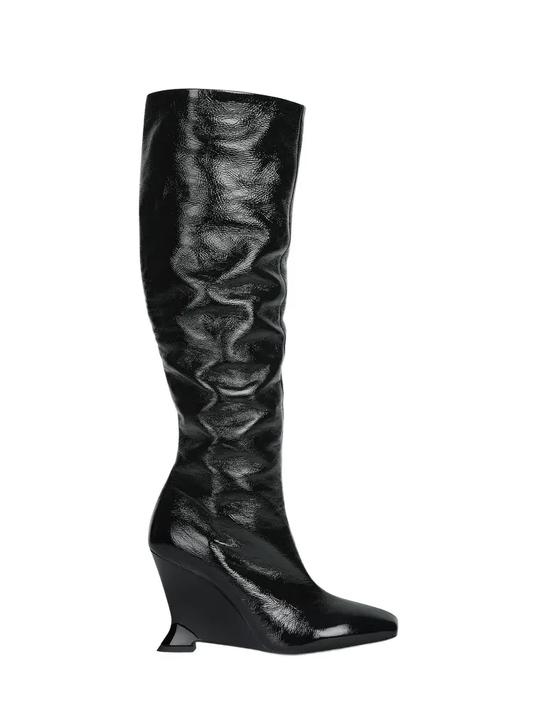 Balmain Wedge boots in crinkled patent leather