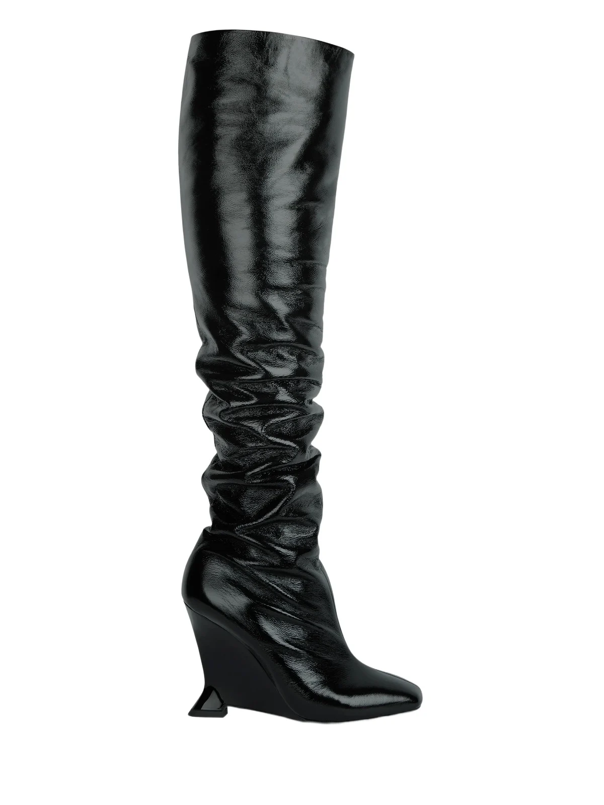 Balmain Thigh-high wedge boots in crinkled patent leather