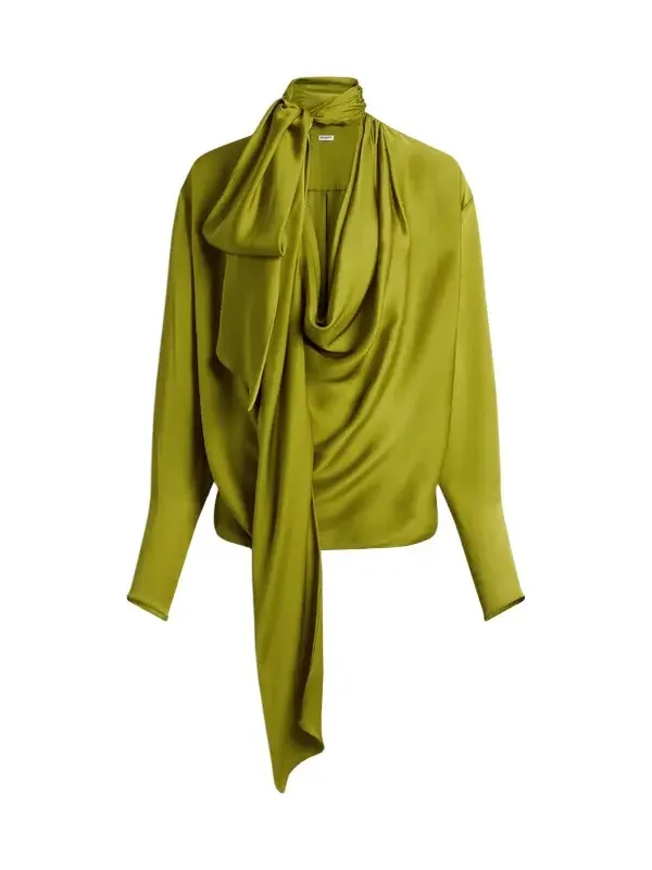 Draped silk charmeuse blouse
