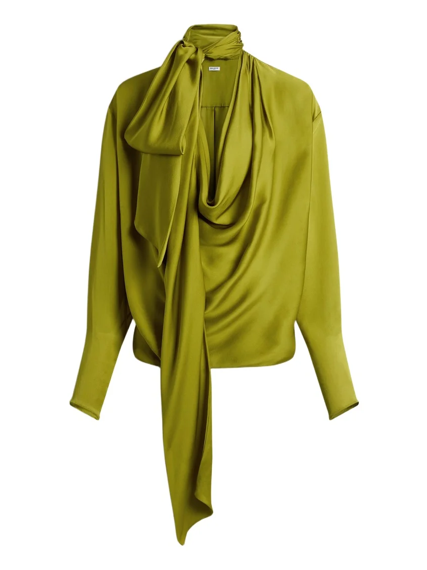 Draped silk charmeuse blouse