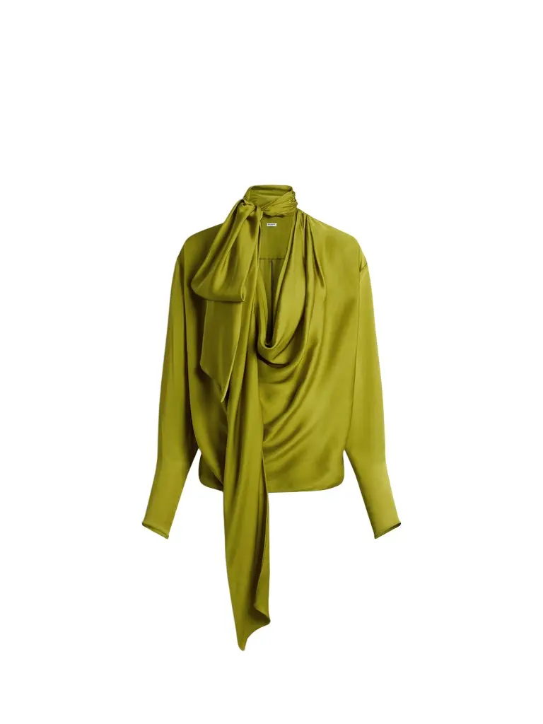 Draped silk charmeuse blouse