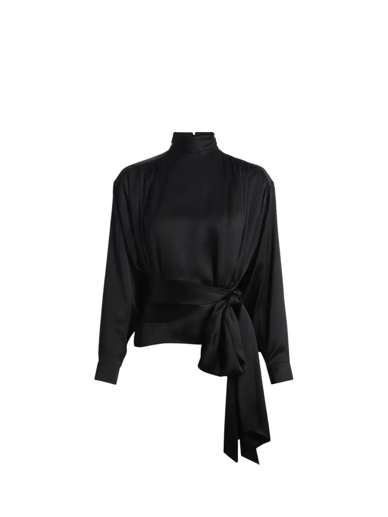Balmain Silk satin blouse with tie detail