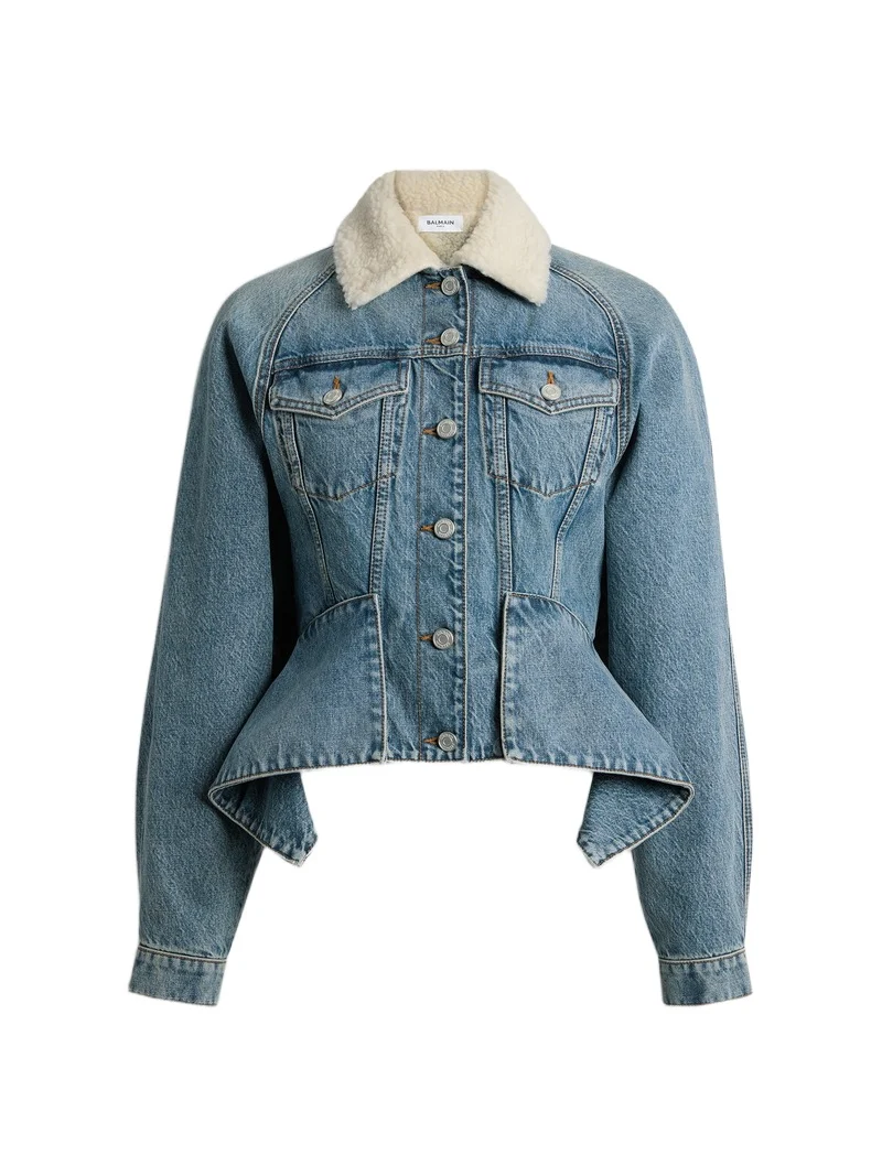 Balmain Denim signature jacket with shearling collar