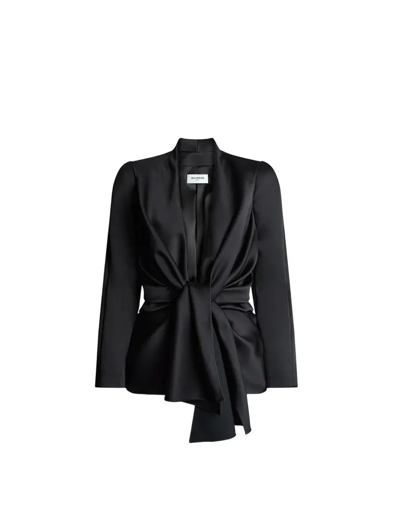 Satin crepe jacket with tie detail Satin crepe jacket with tie detail