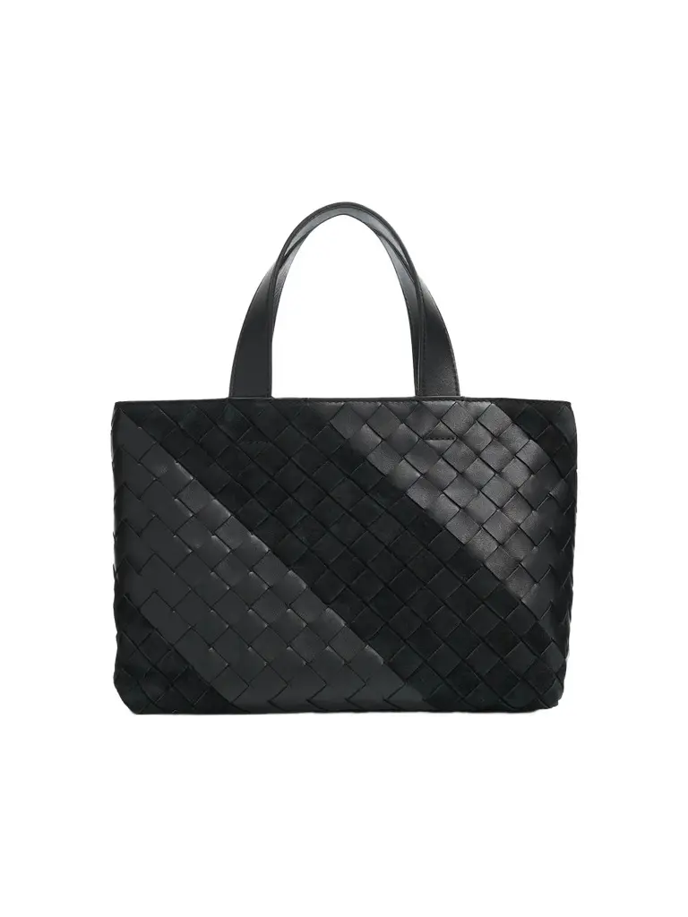 Bottega Veneta Men's Mini Striped Intrecciato Leather & Suede Zipped Tote