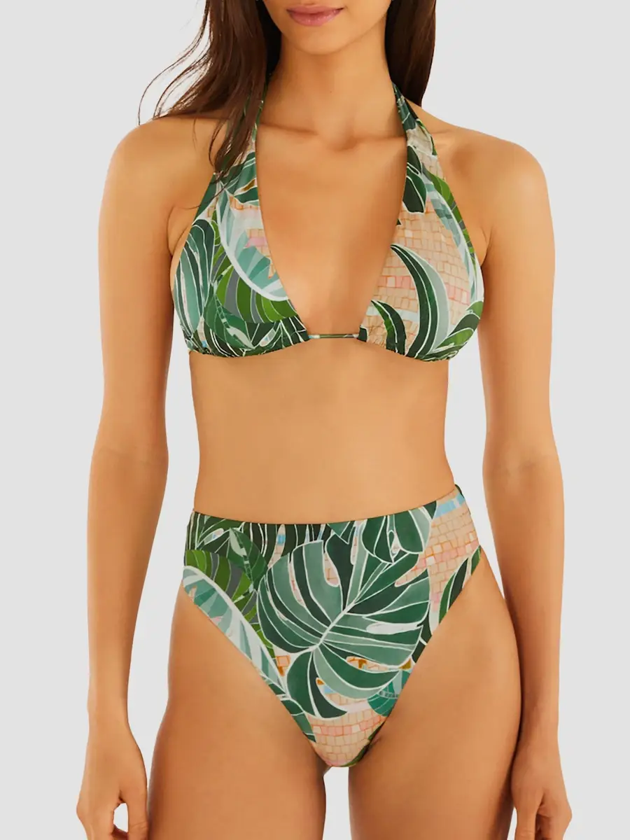Farm Rio Women's Palm Print Elongaited Bikini Top | Thumbnail 2 Farm Rio Women's Palm Print Elongaited Bikini Top | Thumbnail 2