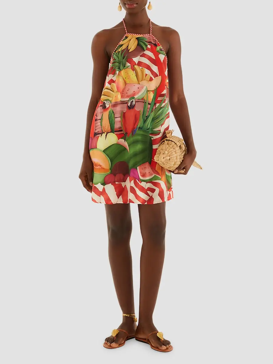 Farm Rio Women's Parrot Print Halter Mini Dress | Thumbnail 2 Farm Rio Women's Parrot Print Halter Mini Dress | Thumbnail 2