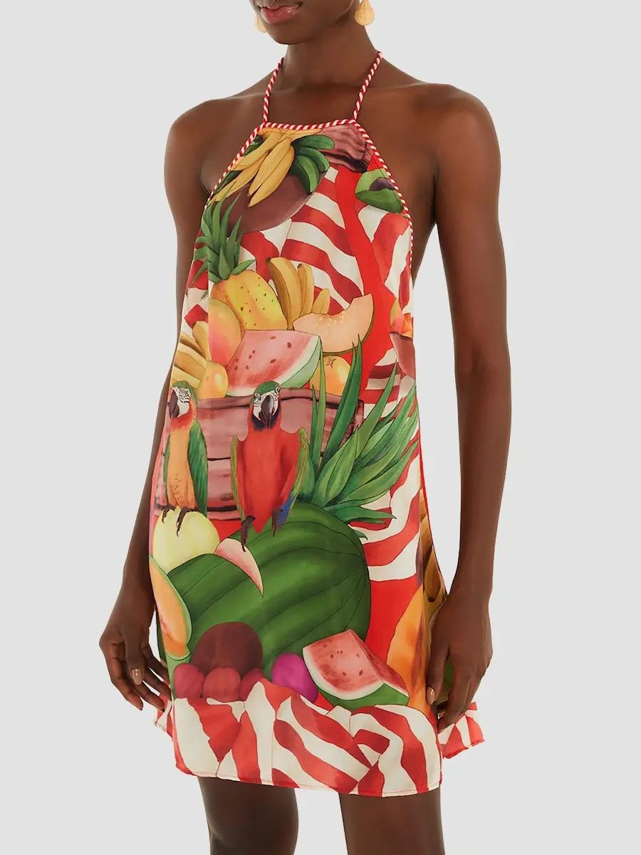 Farm Rio Women's Parrot Print Halter Mini Dress | Thumbnail 3 Farm Rio Women's Parrot Print Halter Mini Dress | Thumbnail 3