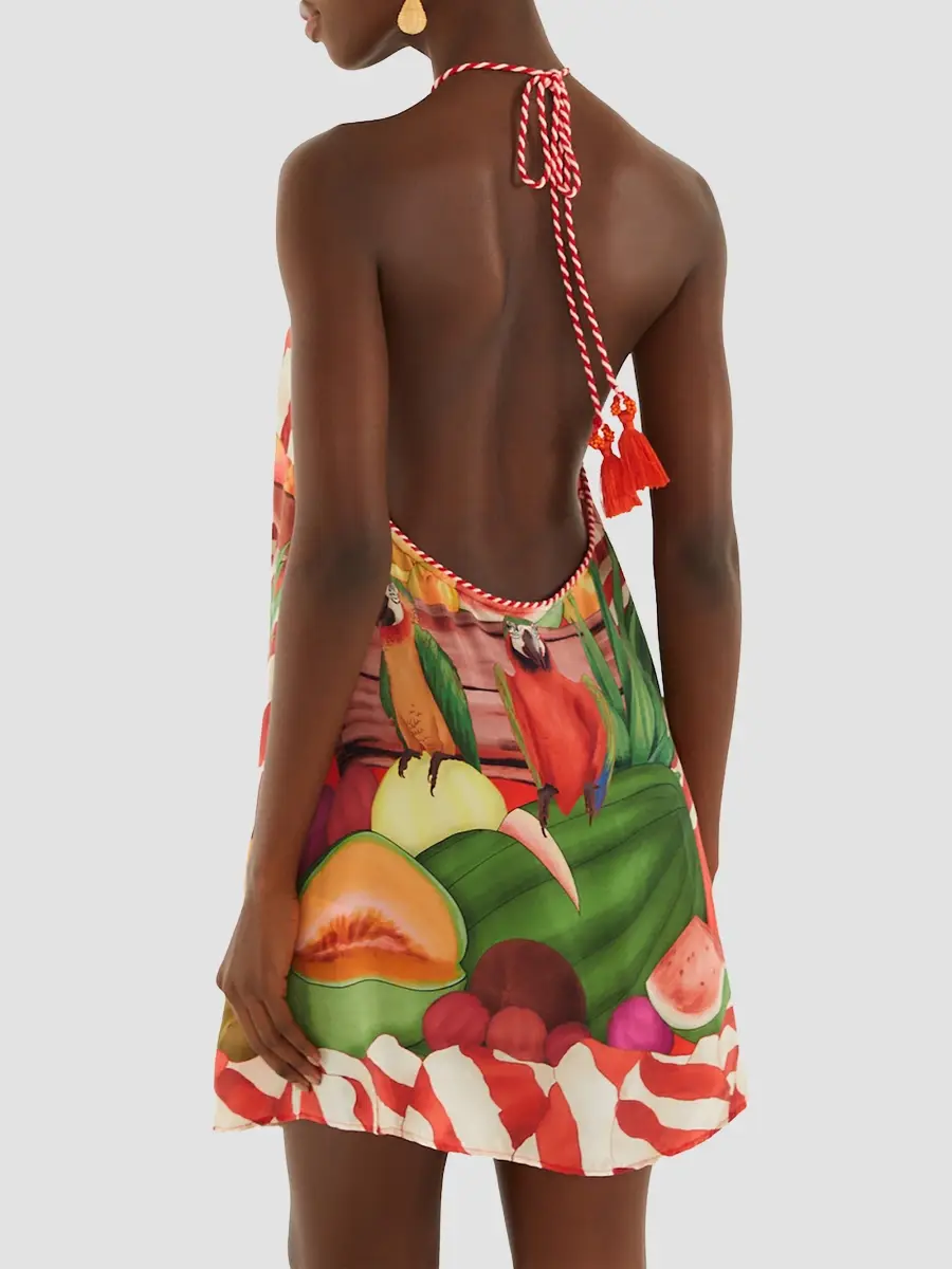 Farm Rio Women's Parrot Print Halter Mini Dress | Thumbnail 4 Farm Rio Women's Parrot Print Halter Mini Dress | Thumbnail 4