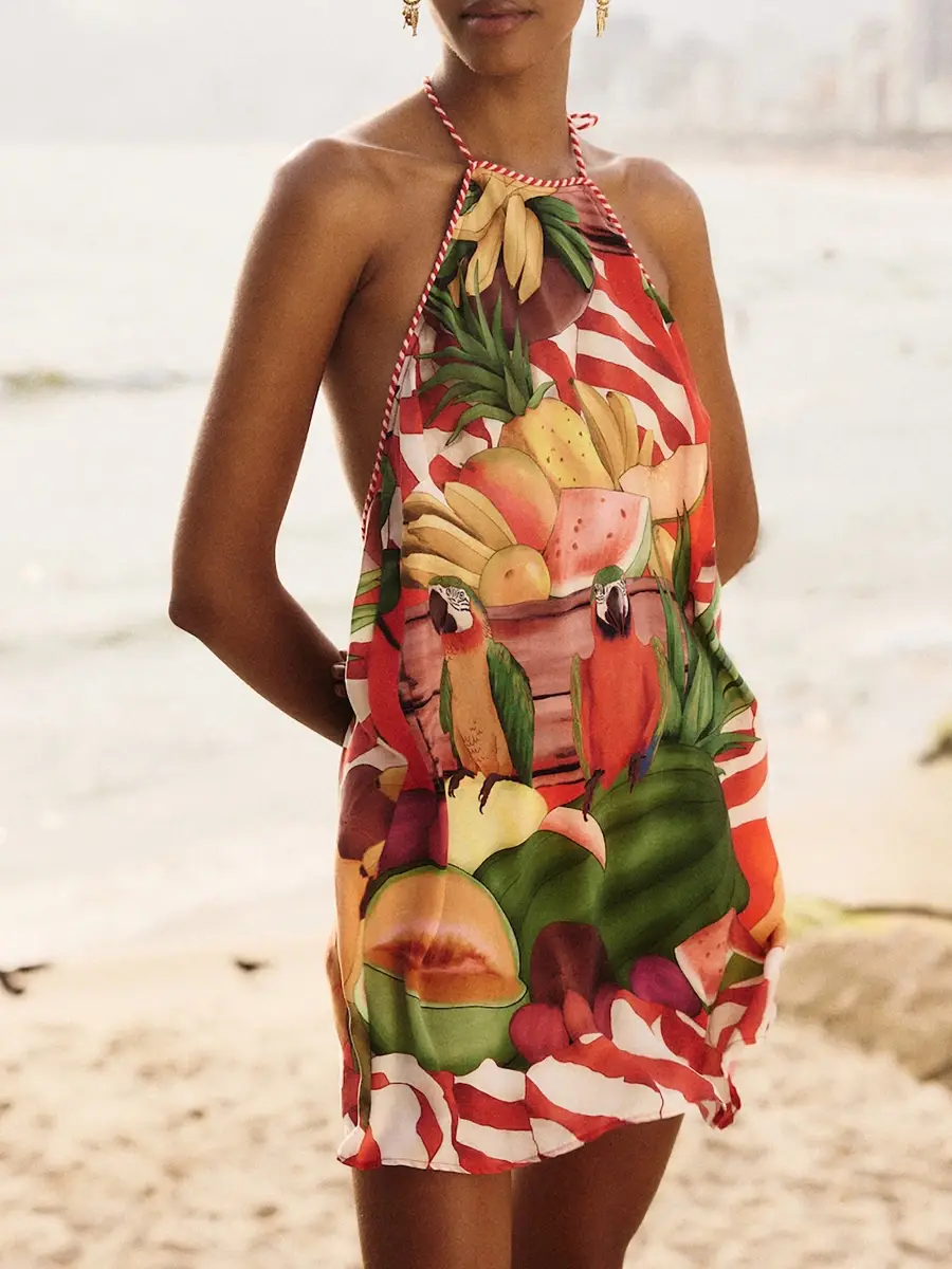 Farm Rio Women's Parrot Print Halter Mini Dress | Thumbnail 5 Farm Rio Women's Parrot Print Halter Mini Dress | Thumbnail 5
