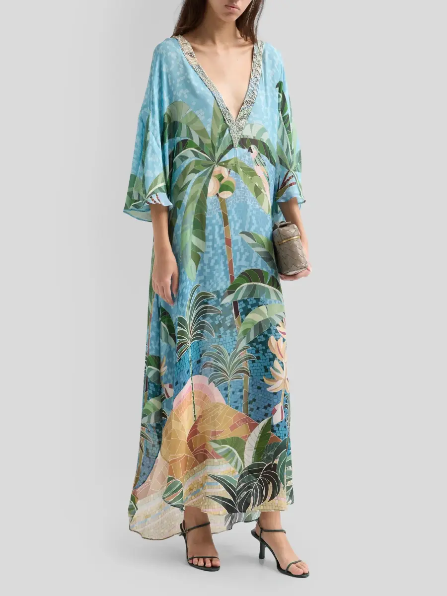 Farm Rio Women's Embroidery V-Neck Caftan Dress | Thumbnail 4 Farm Rio Women's Embroidery V-Neck Caftan Dress | Thumbnail 4