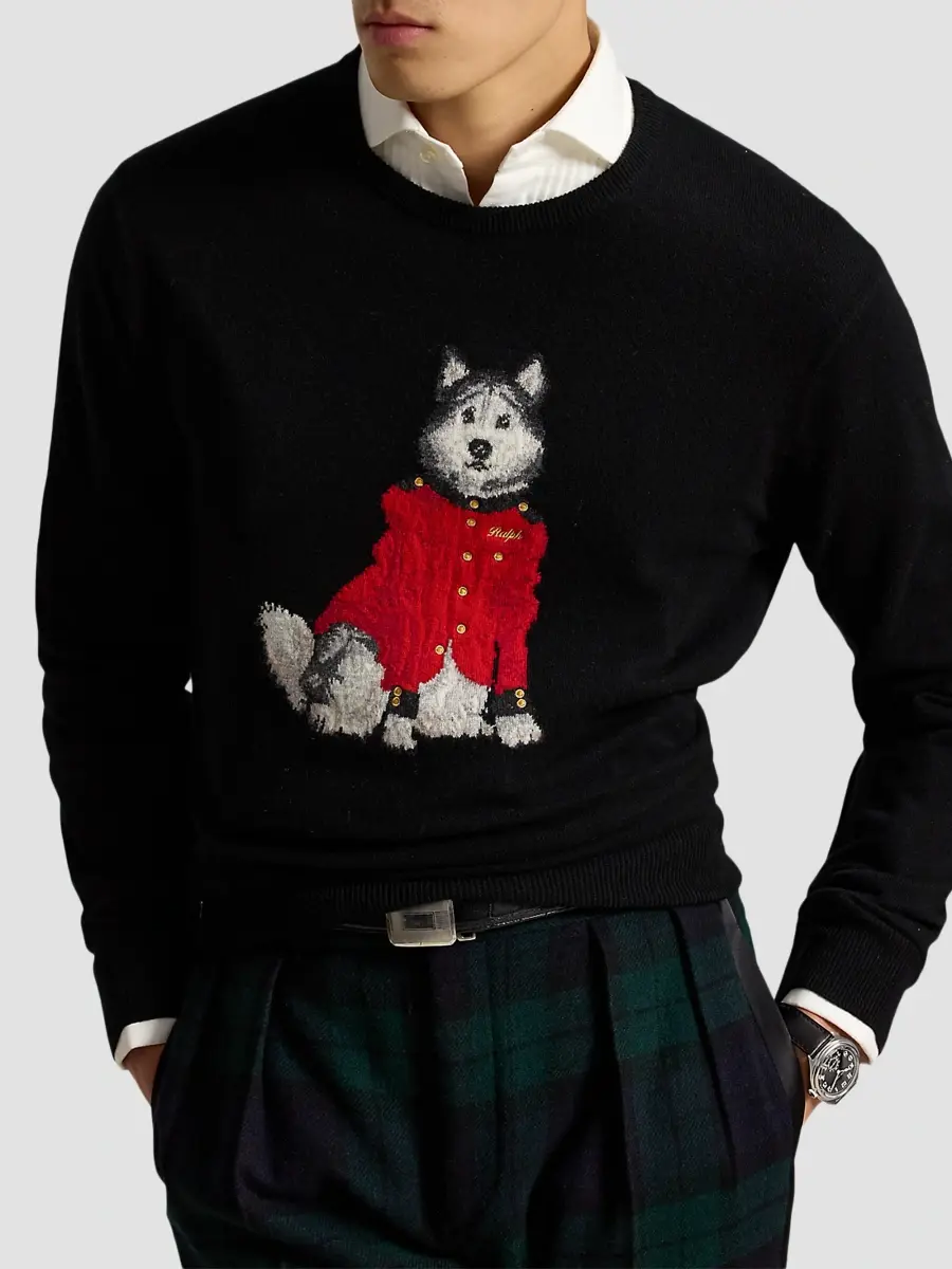 Polo Ralph Lauren Men's Dog-Intarsia Cashmere Crewneck Sweater | Thumbnail 4 Polo Ralph Lauren Men's Dog-Intarsia Cashmere Crewneck Sweater | Thumbnail 4