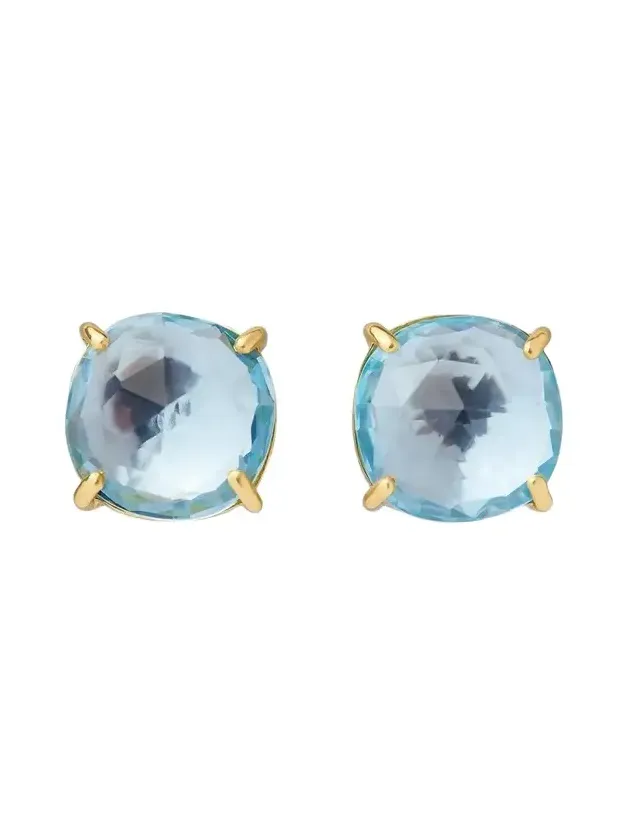 Women's 18K Yellow Gold Jaipur Color Blue Topaz Stud Earrings Women's 18K Yellow Gold Jaipur Color Blue Topaz Stud Earrings
