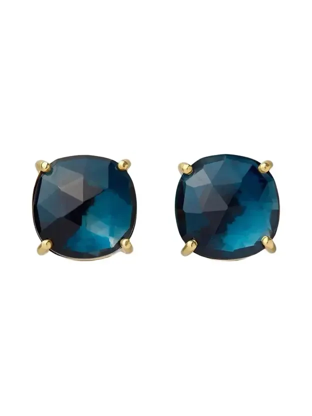 Women's 18K Yellow Gold Jaipur Color London Blue Topaz Stud Earrings Women's 18K Yellow Gold Jaipur Color London Blue Topaz Stud Earrings