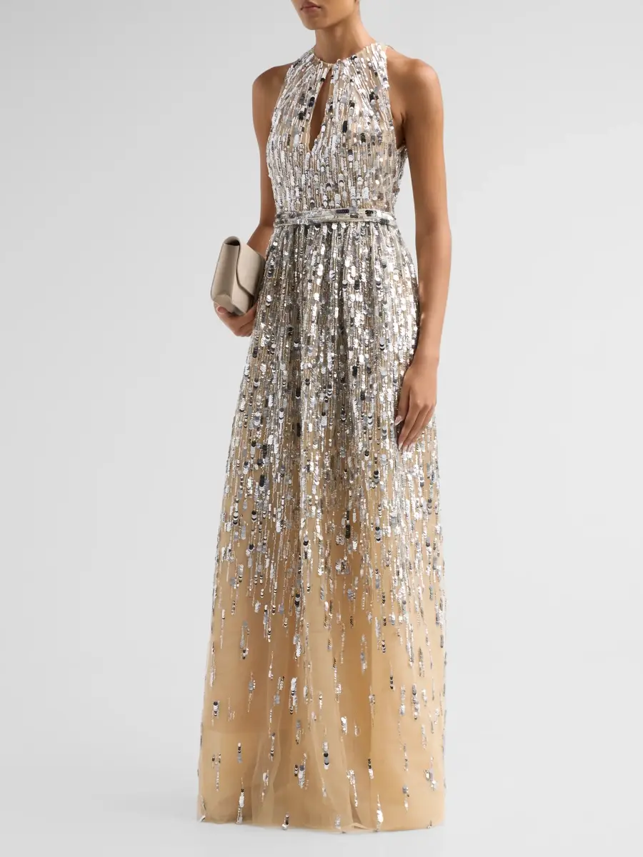 PAMELLA ROLAND Women's Embellished Tulle Cut-Out Gown | Thumbnail 4 PAMELLA ROLAND Women's Embellished Tulle Cut-Out Gown | Thumbnail 4