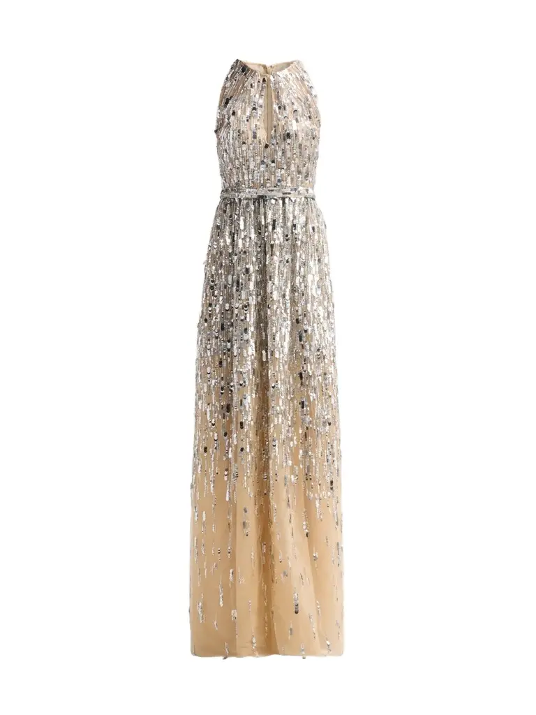 PAMELLA ROLAND Women's Embellished Tulle Cut-Out Gown