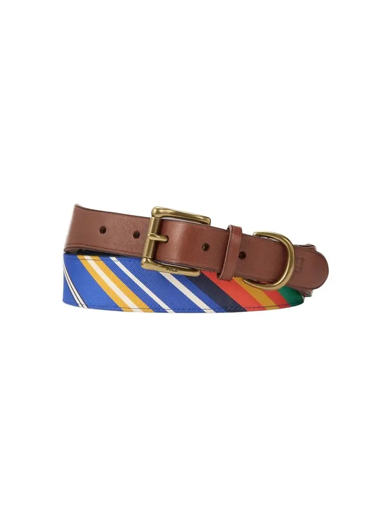 Polo Ralph Lauren Men's Leather-Trim Striped Jacquard Belt