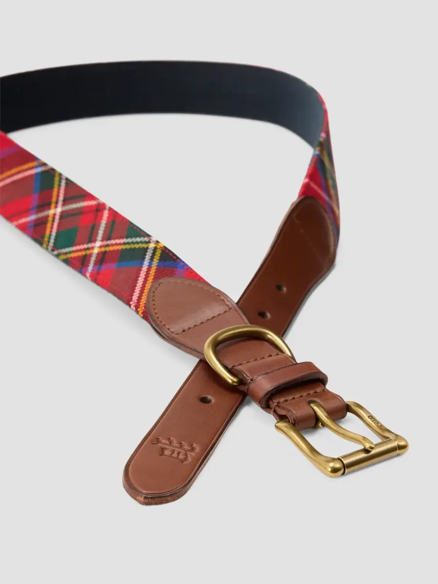 Polo Ralph Lauren Men's Leather-Trim Tartan Wool Belt | Thumbnail 2