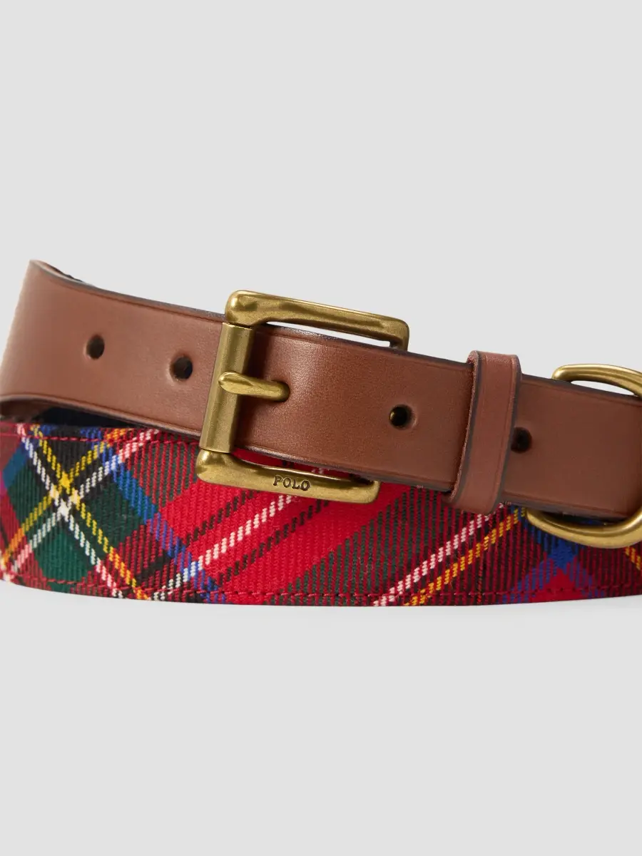 Polo Ralph Lauren Men's Leather-Trim Tartan Wool Belt | Thumbnail 3