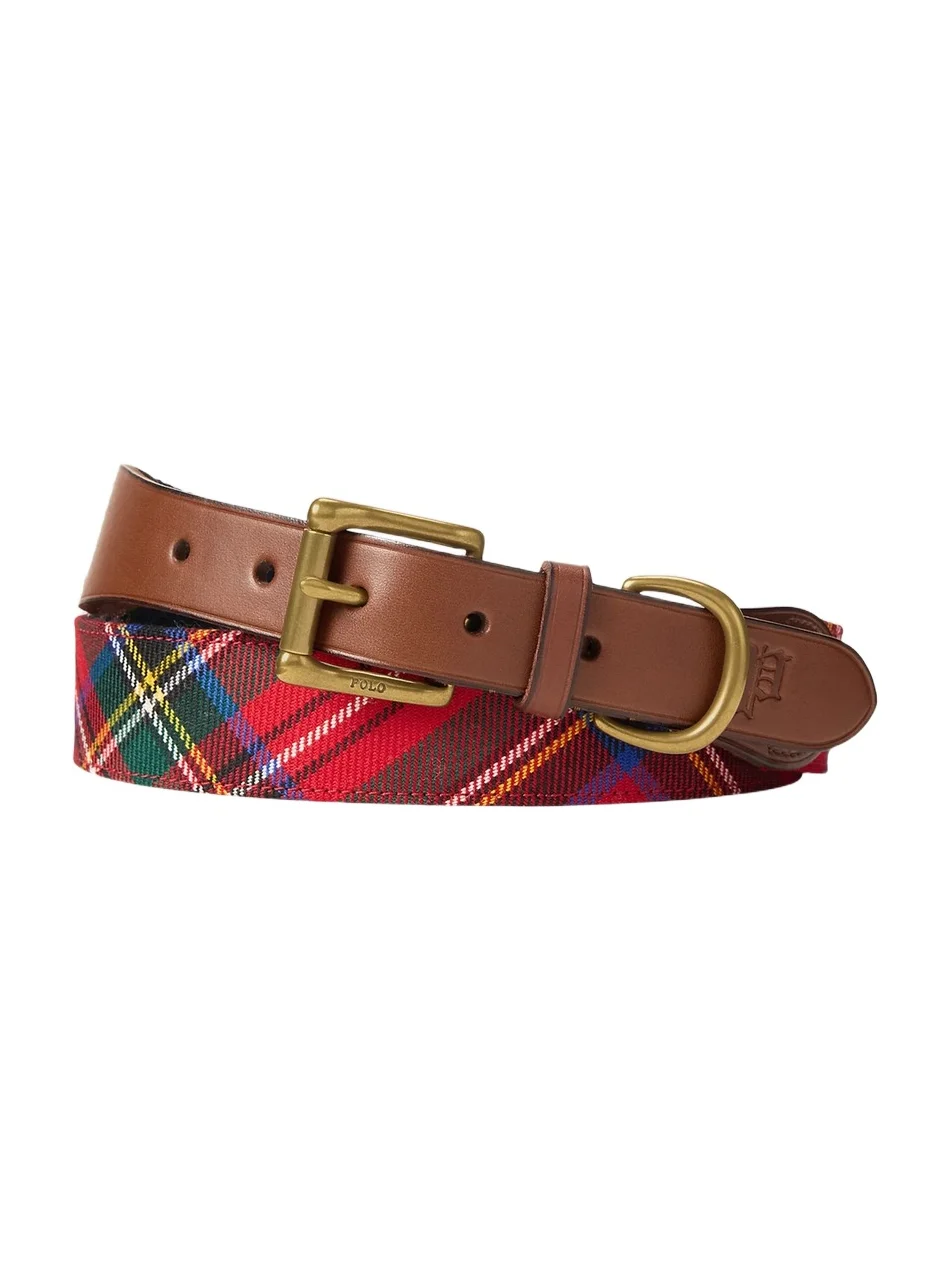 Polo Ralph Lauren Men's Leather-Trim Tartan Wool Belt