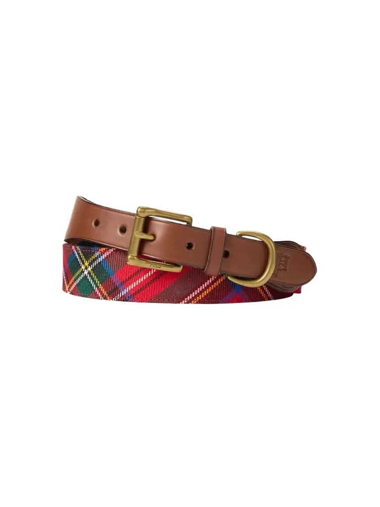 Polo Ralph Lauren Men's Leather-Trim Tartan Wool Belt