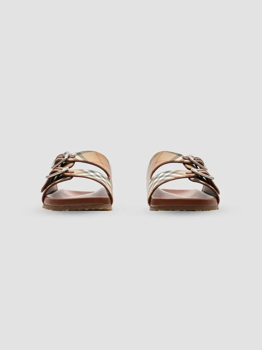 Burberry Men's Urchin Check & Leather Slide Sandals | Thumbnail 2 Burberry Men's Urchin Check & Leather Slide Sandals | Thumbnail 2